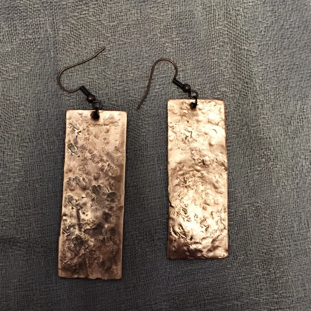 Handcrafted Polished Copper Rectangular Earrings